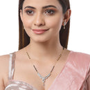 Flower Shaped Gold Plated Black Beaded white AD-Stone Studded Mangalsutra with Earrings