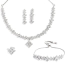 Rhodium-Plated with Silver-Toned White American Diamond Studded Jewellery Set Combo