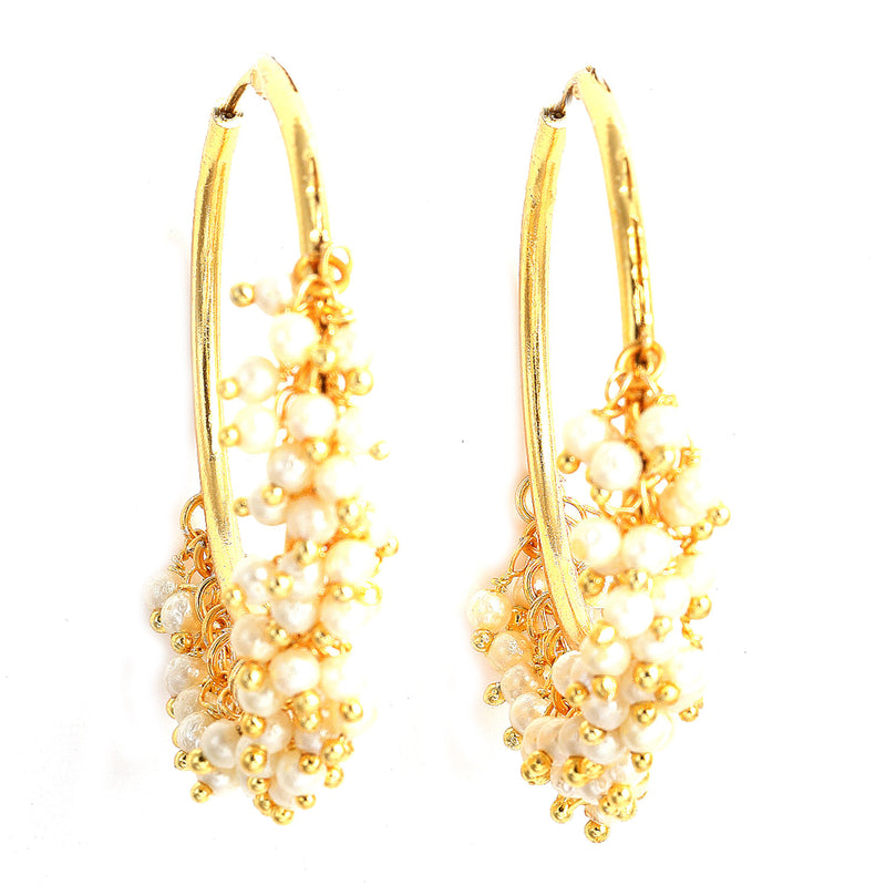 White & Gold-Toned Cubic Zirconia Contemporary Hoop Earrings