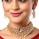 Peacock Design Choker with Gold-Plated Red American Diamond Studded Jewelry Set