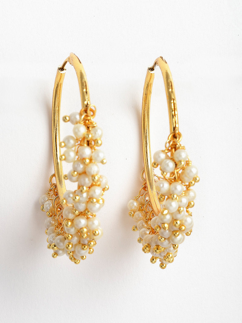 White & Gold-Toned Cubic Zirconia Contemporary Hoop Earrings