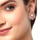 Rose Gold-Plated & White Floral Shaped Studs Earrings
