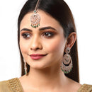 Rose Gold Plated Green American Diamond Studded Chand Bali Maang Tikka with Earring Set