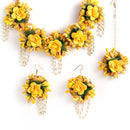 Gold-Plated & Yellow Flower & Pearl-Beaded Flower Jewellery Set Combo