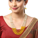 Gold-Plated Off-White & Yellow Pearl Beaded 5-Layered Jewellery Set