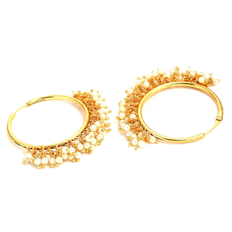 White & Gold-Toned Cubic Zirconia Contemporary Hoop Earrings