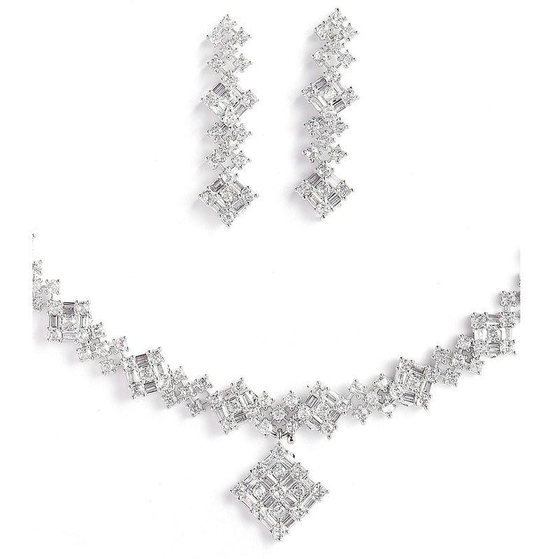Rhodium-Plated with Silver-Toned White American Diamond Studded Jewellery Set Combo