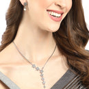 Rhodium-Plated with Silver-Tone Silver CZ Studded Handcrafted Jewellery Set