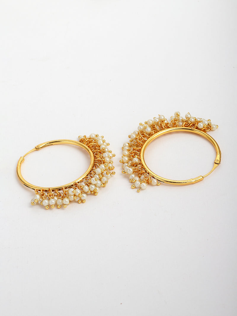 White & Gold-Toned Cubic Zirconia Contemporary Hoop Earrings