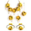 Gold-Plated & Yellow Flower & Pearl-Beaded Flower Jewellery Set Combo