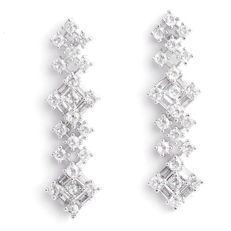 Rhodium-Plated with Silver-Toned White American Diamond Studded Jewellery Set Combo