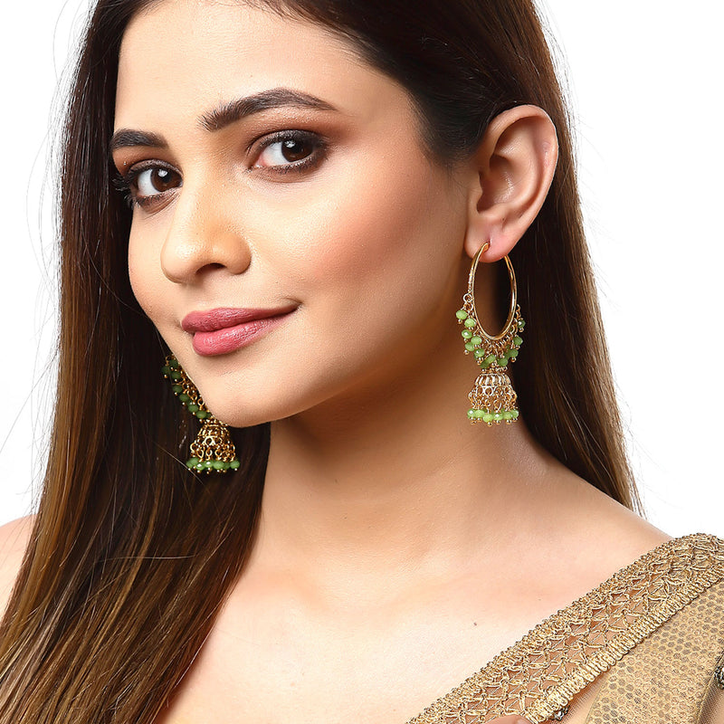 Lime Green with Gold-Plated Dome Shaped Jhumkas Earrings