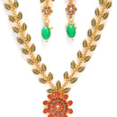 Jewellery Set Gold Plated Leaf Shaped Designer Meena Work Necklace Set With Earrings Bridal Jewellery For Women & Girls