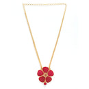 Gold-Plated Red Stone Studded Flower Pendant
