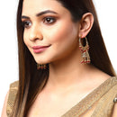 Red & Gold-Toned Copper Cubic Zirconia Dome Shaped Jhumkas Earrings