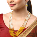 Gold-Plated Off-White & Yellow Pearl Beaded 5-Layered Jewellery Set