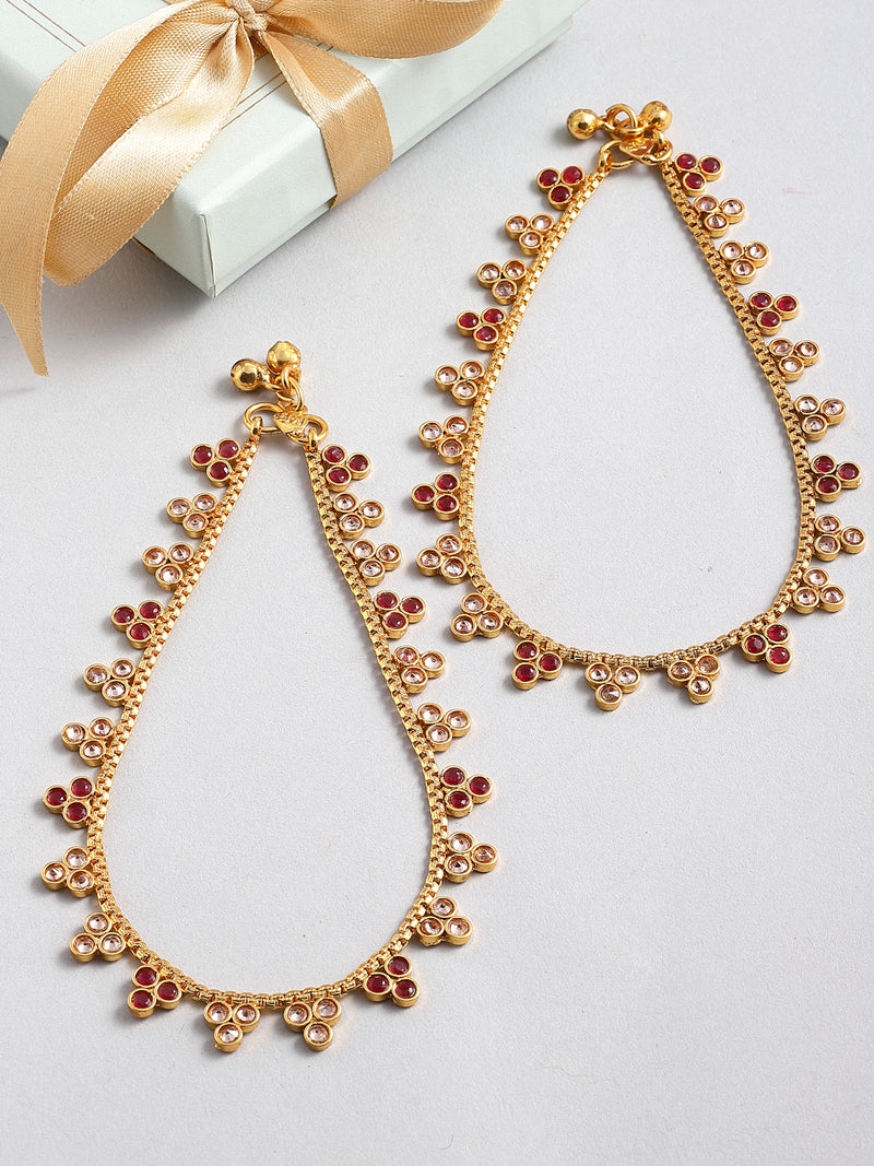 Gold-Plated Set Of 2 Stone-Studded Beaded Handcrafted  Anklets