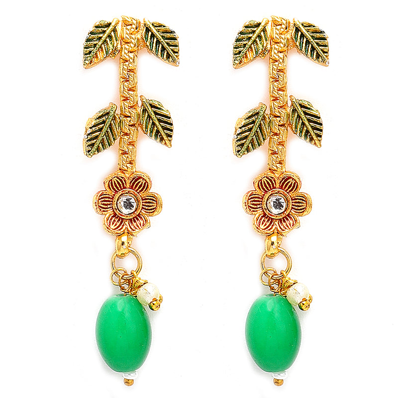 Jewellery Set Gold Plated Leaf Shaped Designer Meena Work Necklace Set With Earrings Bridal Jewellery For Women & Girls
