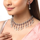 Rhodium-Plated with Oxidised Silver-Tone Red & White Kundan-Studded & Beaded Jewellery Set
