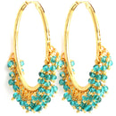 Sea Green & Gold-Toned Cubic Zirconia Circular Hoop Earrings