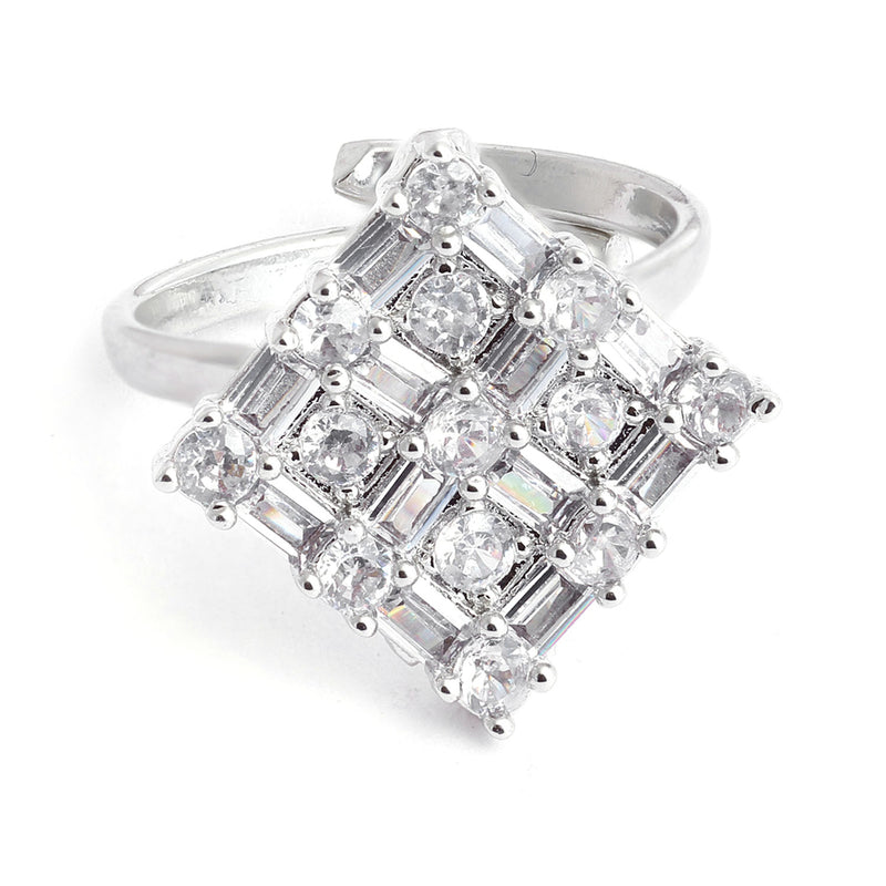 Rhodium-Plated with Silver-Toned White American Diamond Studded Jewellery Set Combo