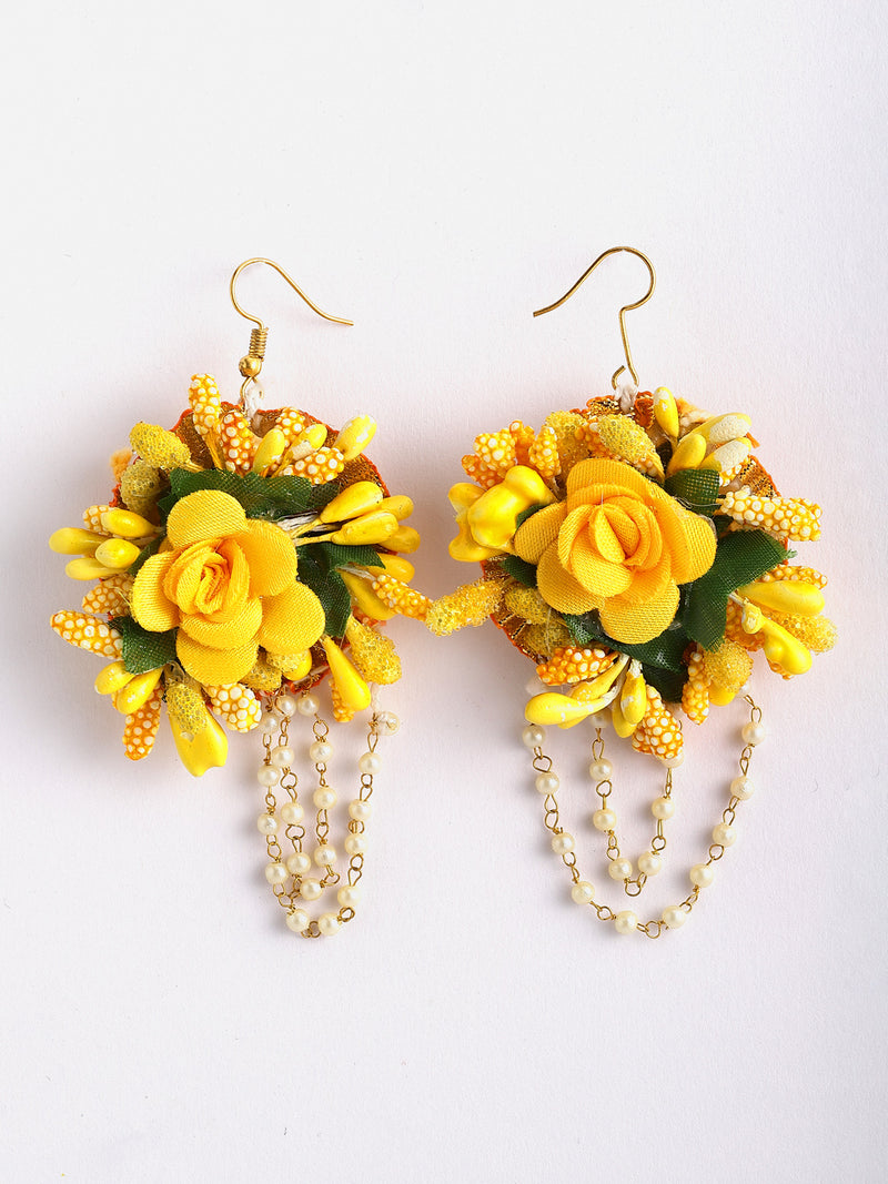 Gold-Plated & Yellow Flower & Pearl-Beaded Flower Jewellery Set Combo