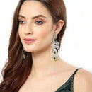 Green & White Rhodium-Plated with Silver-Tone American Diamond Chandelier Earrings