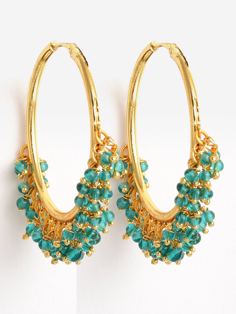 Sea Green & Gold-Toned Cubic Zirconia Circular Hoop Earrings