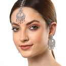Rhodium-Plated Silver-Toned White Round American Diamond Studded Maang Tikka & Earrings Set