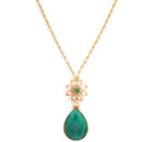 Gold-Plated Green & Off-White CZ-Studded Pendant With Chain