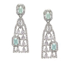 Rhodium-Plated Sea Green American Diamond studded Classic Drop Earrings