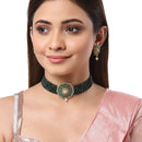 Antique Gold-Plated Green & White Beaded AD-Studded Jewellery Set