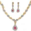 Gold-Plated White & Pink American Diamond Studded Jewellery Set
