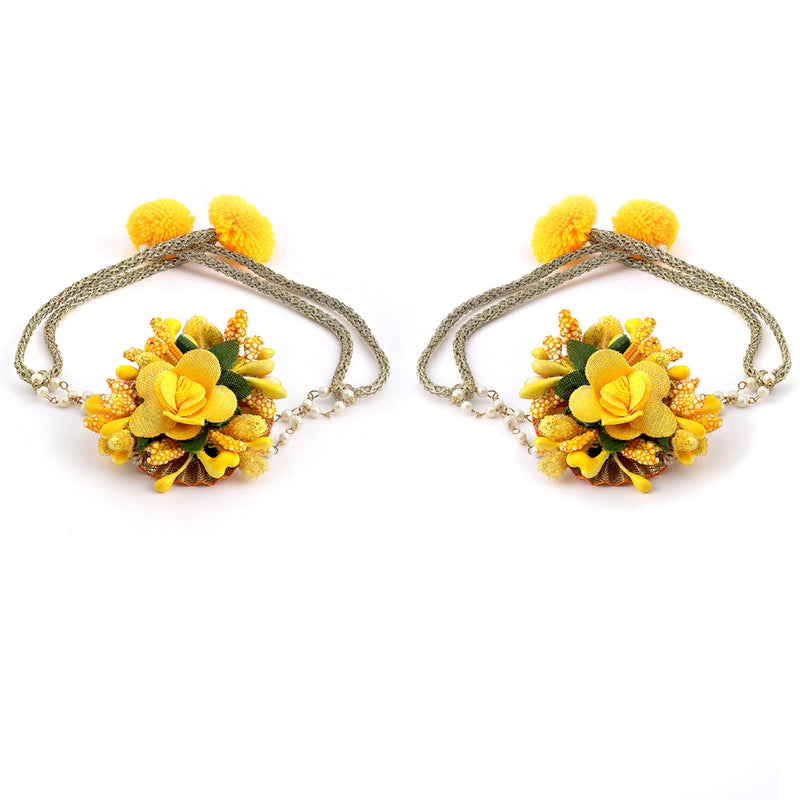 Gold-Plated & Yellow Flower & Pearl-Beaded Flower Jewellery Set Combo