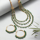 Gold-Plated Green Pearl Drop 3 Intricate Layered Jewellery Set