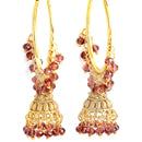 Maroon Dome Shaped Jhumkas Earrings with Gold-Plated Copper