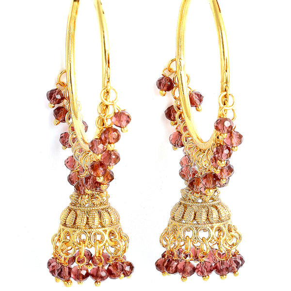 Maroon Dome Shaped Jhumkas Earrings with Gold-Plated Copper