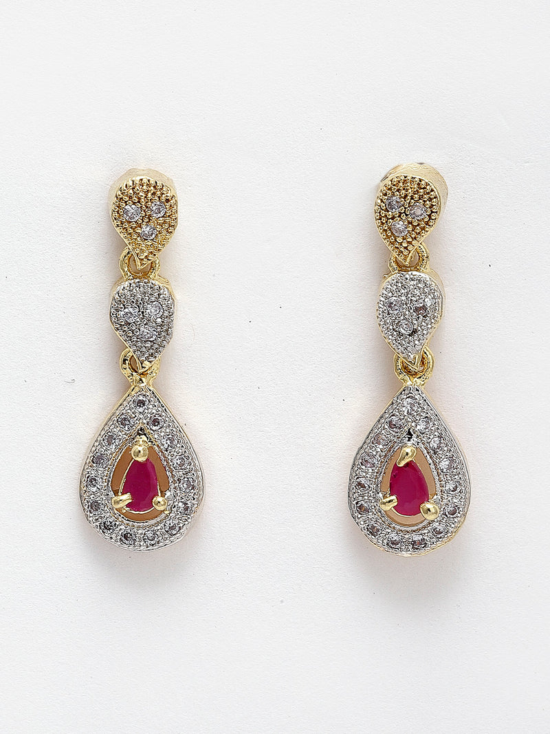 Gold-Plated White & Pink American Diamond Studded Jewellery Set