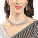 Rhodium-Plated with Silver-Tone Pink & White American Diamond Studded Jewellery Set