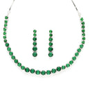 Rhodium-Plated with Silver-Tone Green American Diamond Studded Jewellery Set