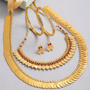 Gold-Plated Polki Red  Temple Coin Jewellery Set with Bangles & Earrings