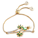 Gold Plated American Diamond And Emerald Green Crystal Necklace Set With Pendant, Earring And Ring
