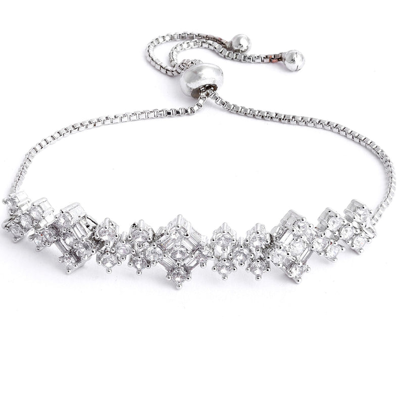 Rhodium-Plated with Silver-Toned White American Diamond Studded Jewellery Set Combo