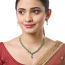Gold-Plated Leaf Design Green American Diamond-Studded Jewellery Set