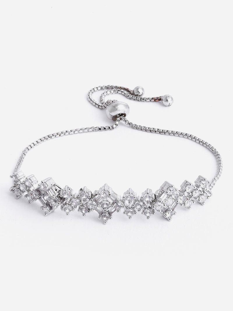 Rhodium-Plated with Silver-Toned White American Diamond Studded Jewellery Set Combo