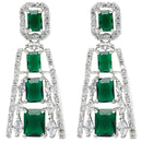 Rhodium-Plated Green American Diamond studded Contemporary Drop Earrings