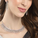 Rhodium-Plated with Silver-Tone Pink & White American Diamond Studded Jewellery Set
