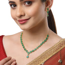 Gold-Plated Leaf Design Green American Diamond-Studded Jewellery Set