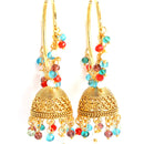 Multicoloured Dome Shaped Jhumkas Earrings with Gold-Plated Copper