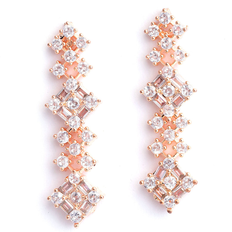 Square Shaped Rose Gold-Plated White American Diamond Studded Jewellery Set Combo